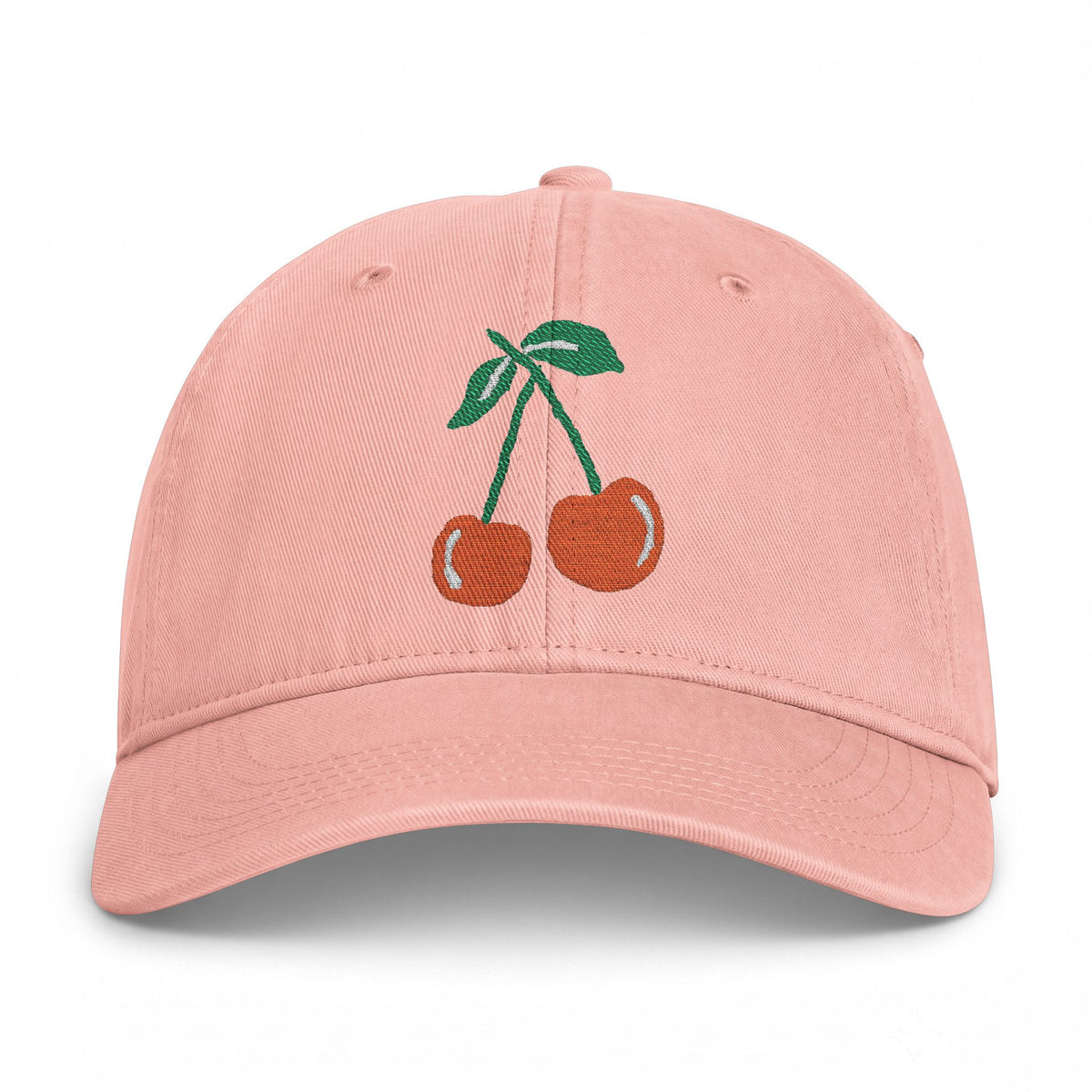 Cherry Embroidered Baseball Cap — Washed Coastal Dad Hat