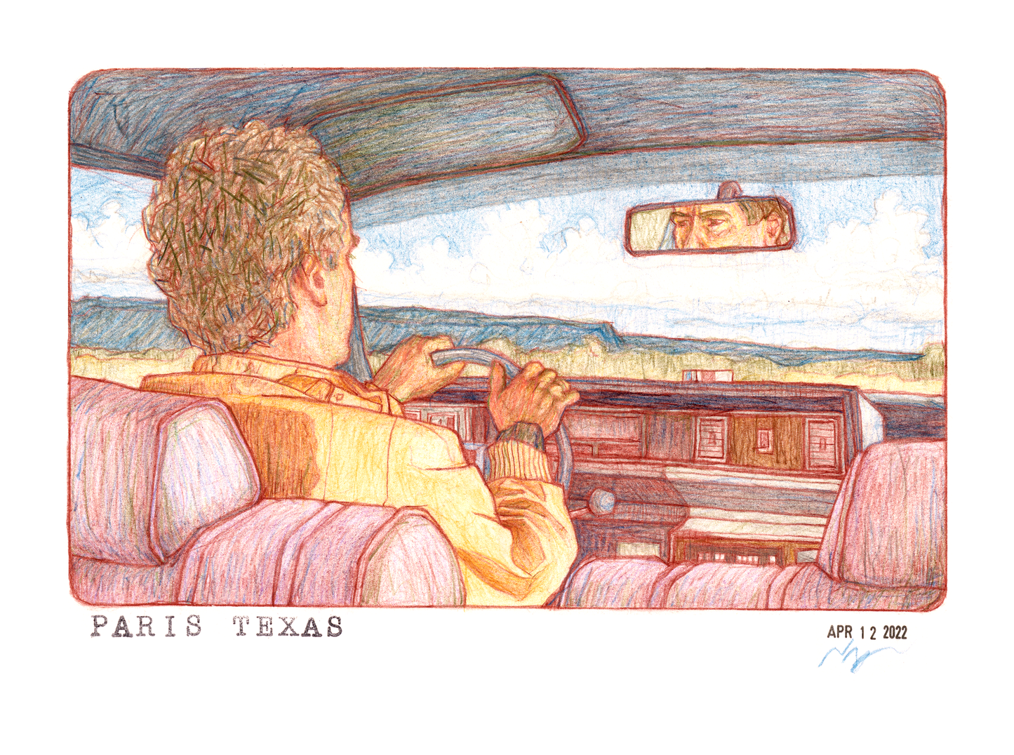 PARIS, TEXAS // Colored Pencil - 9”x12” *ORIGINAL DRAWING*