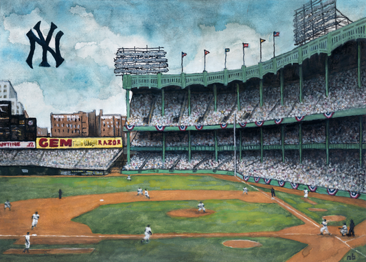 YANKEE STADIUM 1950's // Watercolor & Pen and Ink