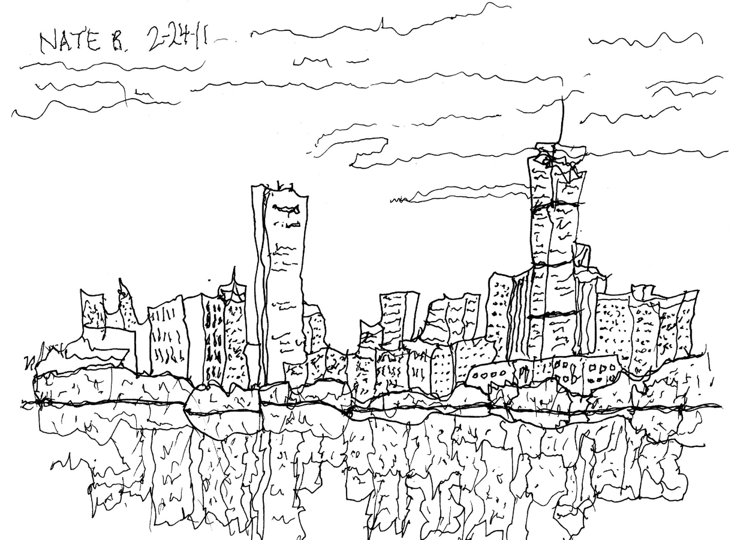 BOSTON SKYLINE // Ink & Watercolor