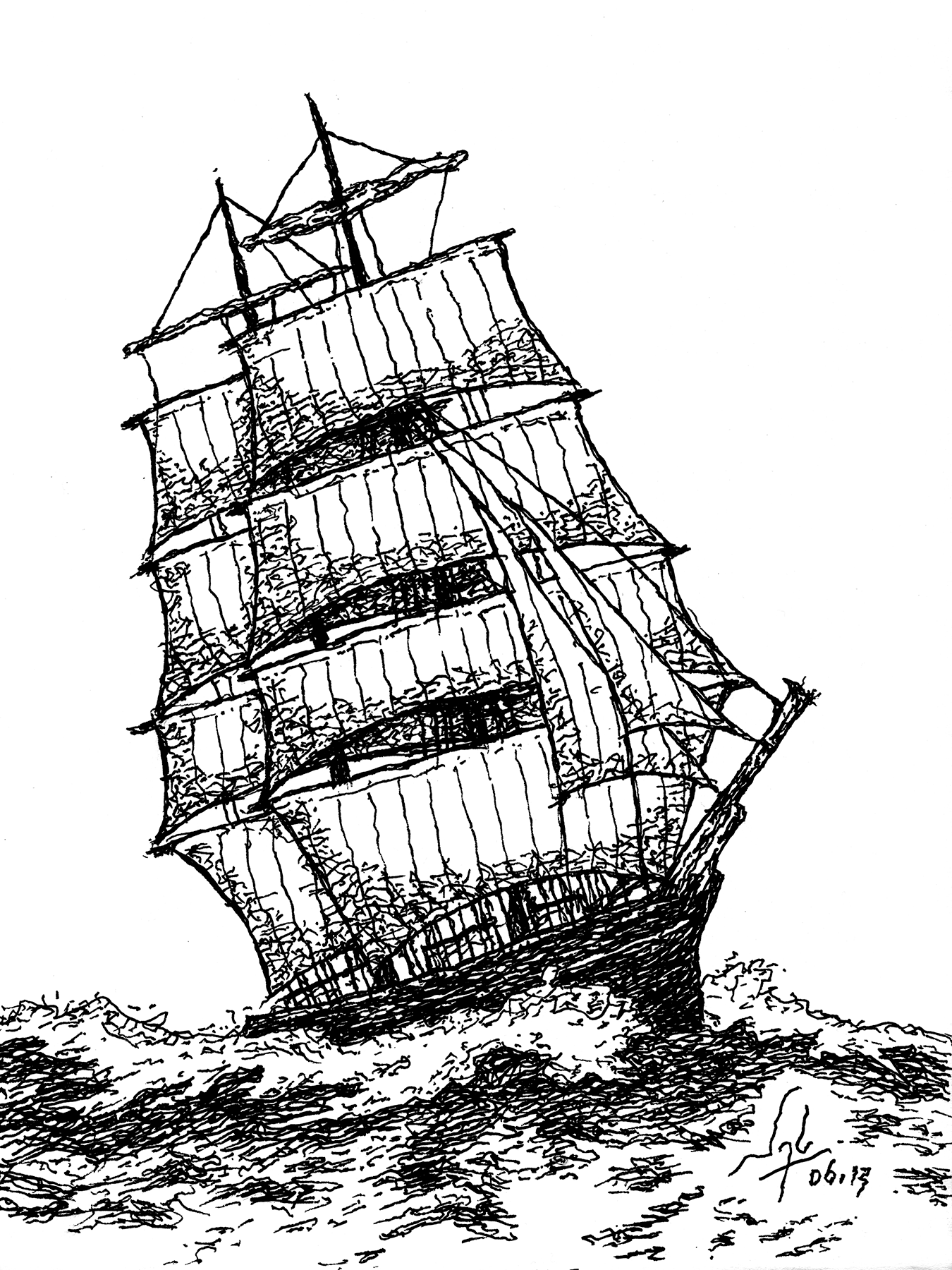 CLIPPER SHIP // Pen and Ink