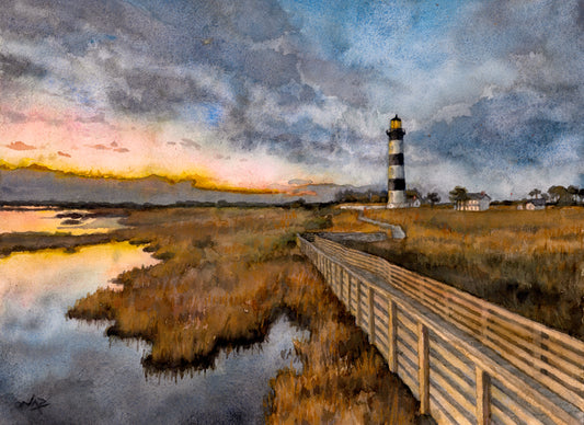 LIGHTHOUSE AT SUNSET // Gouache