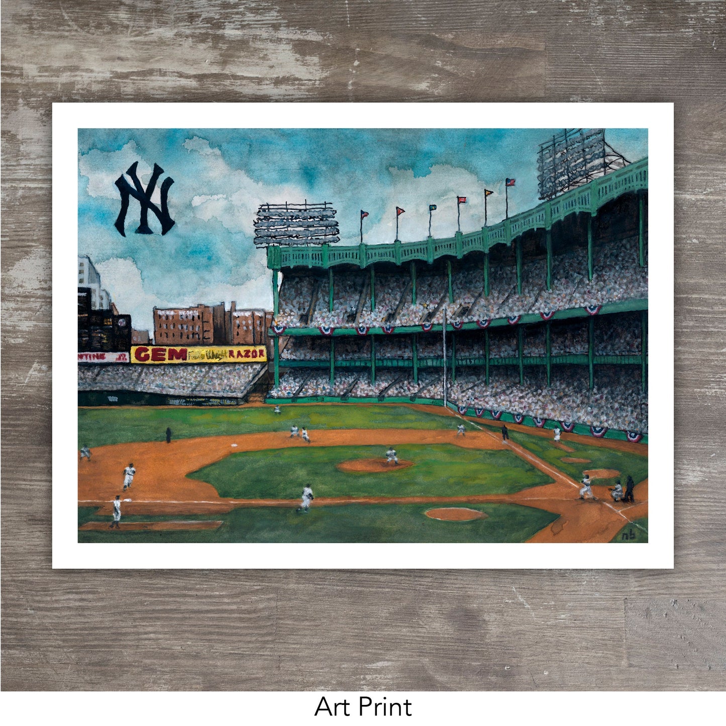 YANKEE STADIUM 1950's // Watercolor & Pen and Ink