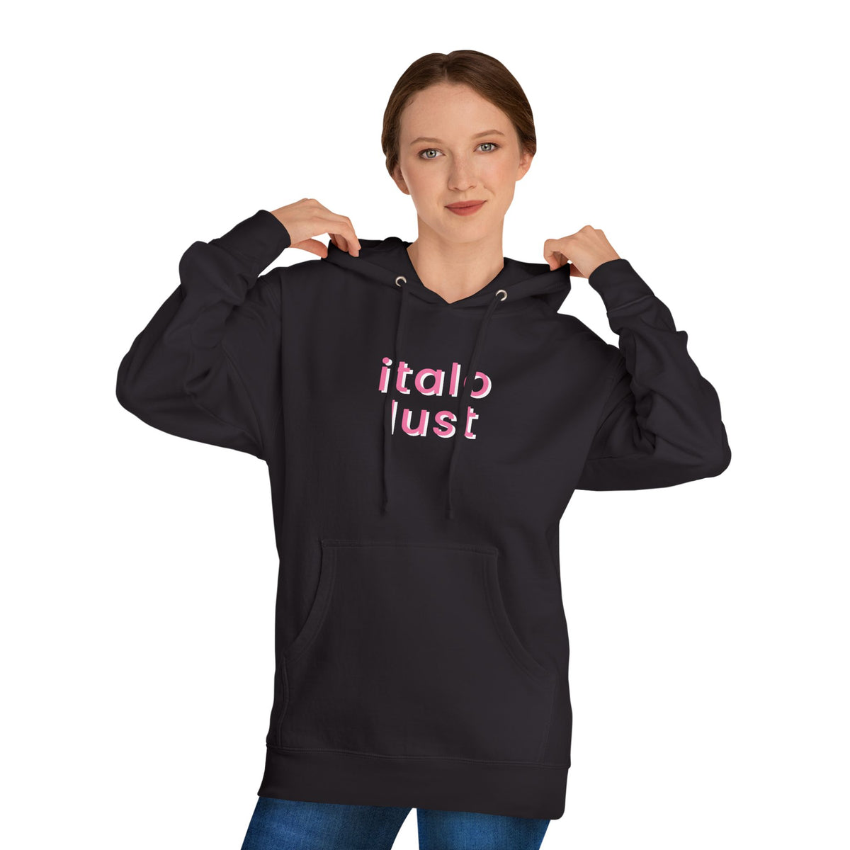 Italo Lust Cherry Hoodie — White Pullover with Pink Text & Red Cherry Graphic