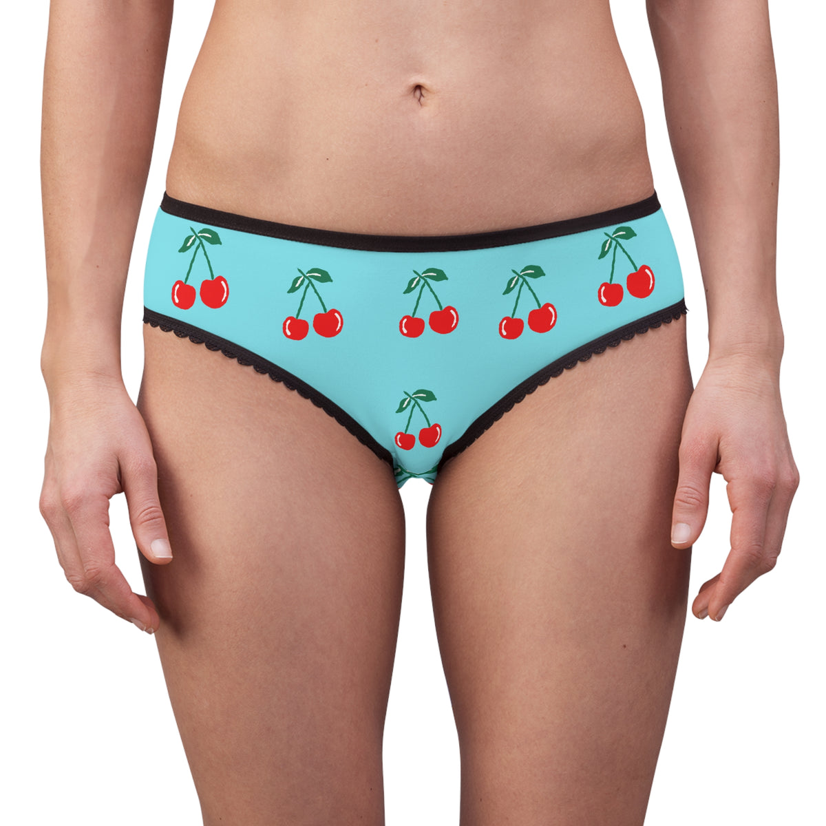 Cherry Print Women's Briefs — "italo lust" Retro Blue Bikini Panties