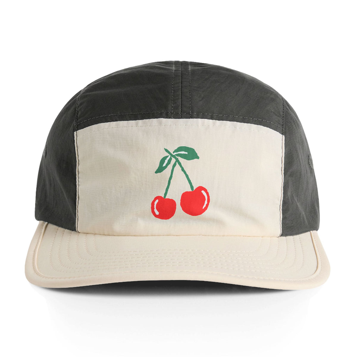 Cherry Embroidered Nylon Cap — Two‑Tone Casual Baseball Hat