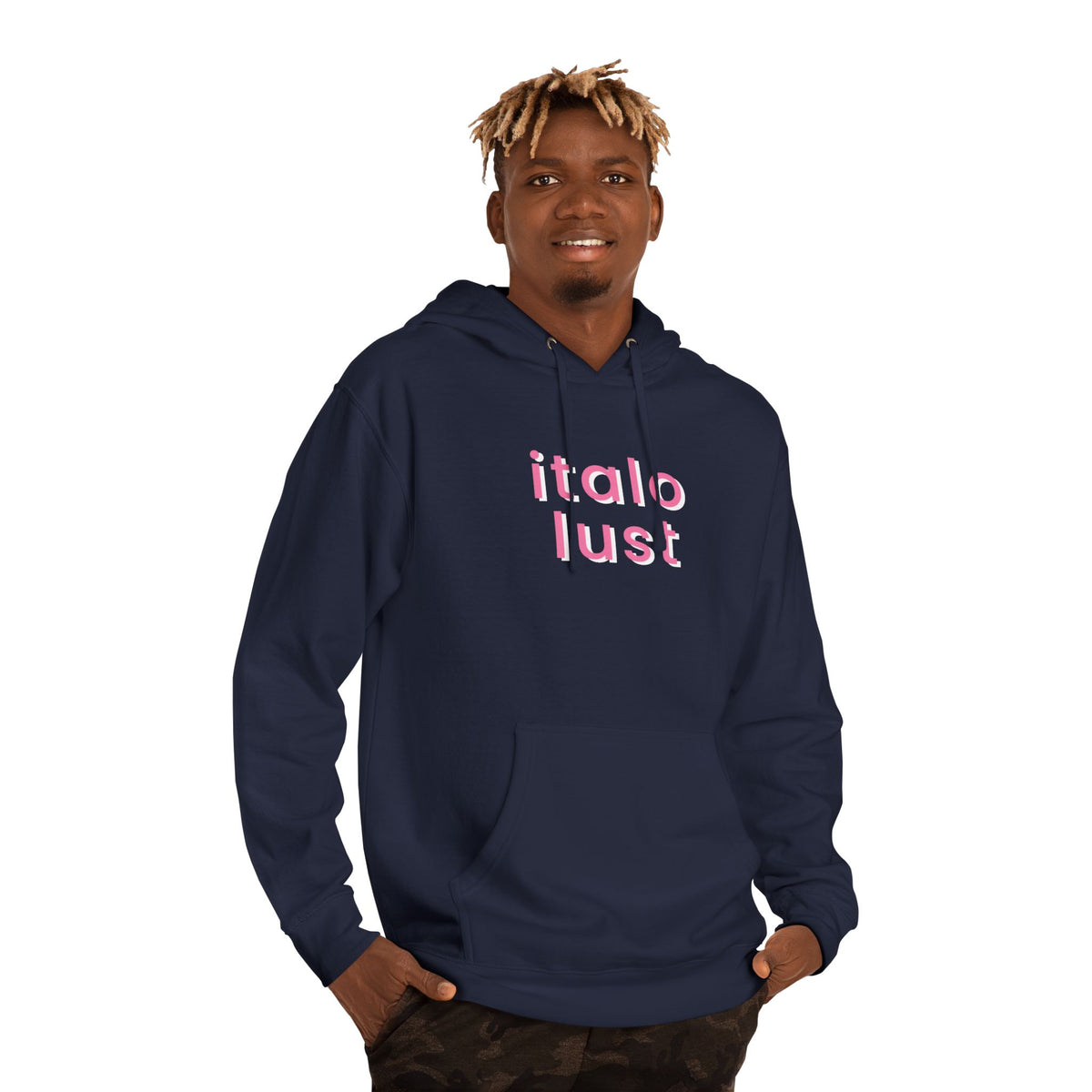 Italo Lust Cherry Hoodie — White Pullover with Pink Text & Red Cherry Graphic