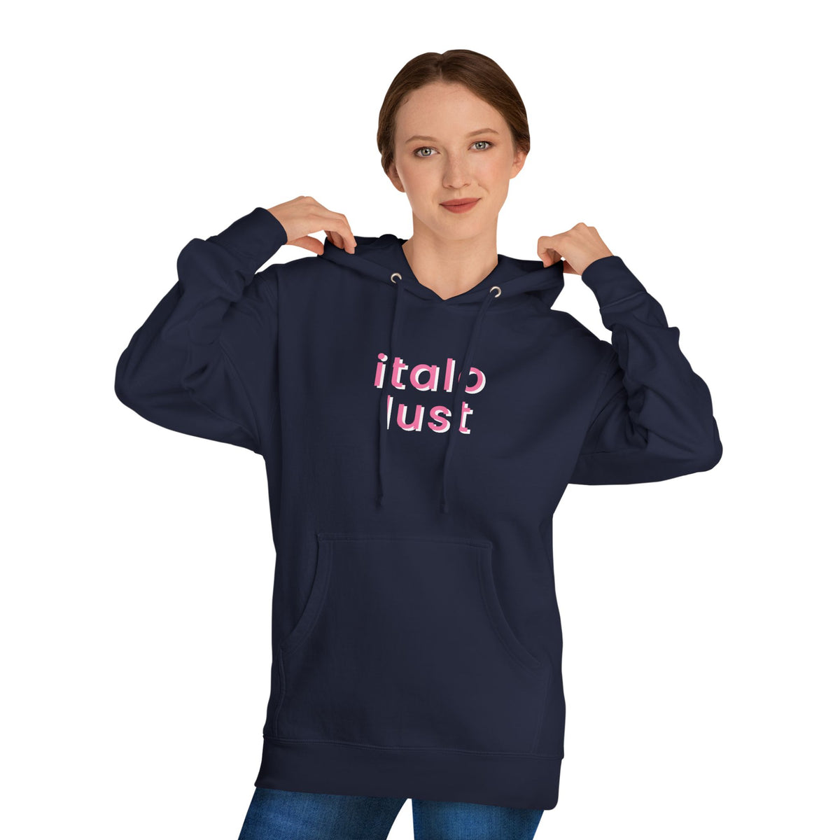 Italo Lust Cherry Hoodie — White Pullover with Pink Text & Red Cherry Graphic
