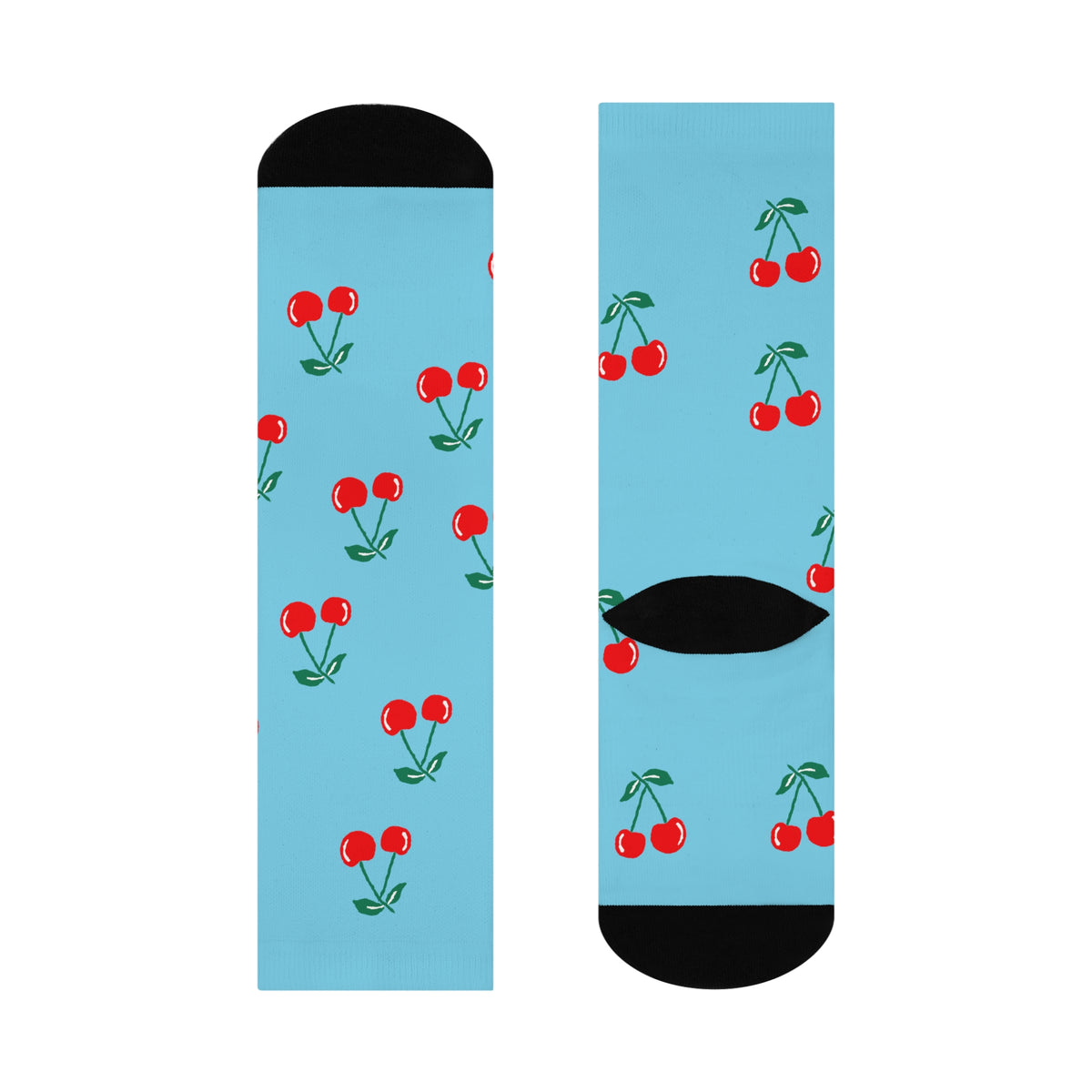 Cherry Pattern Cushioned Crew Socks — Fun Blue Fruit Print