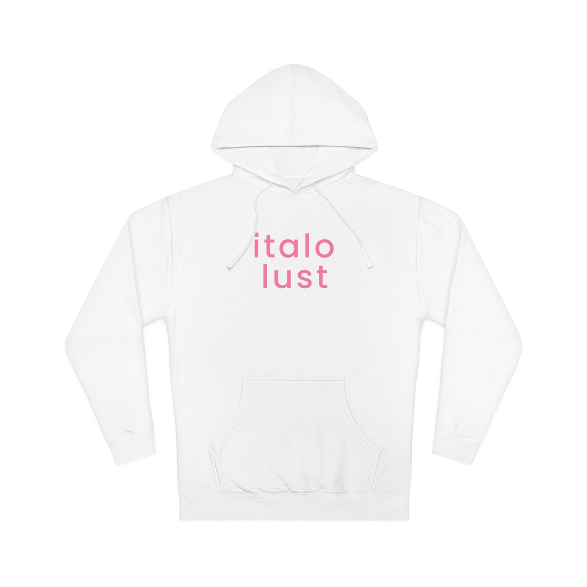 Italo Lust Cherry Hoodie — White Pullover with Pink Text & Red Cherry Graphic