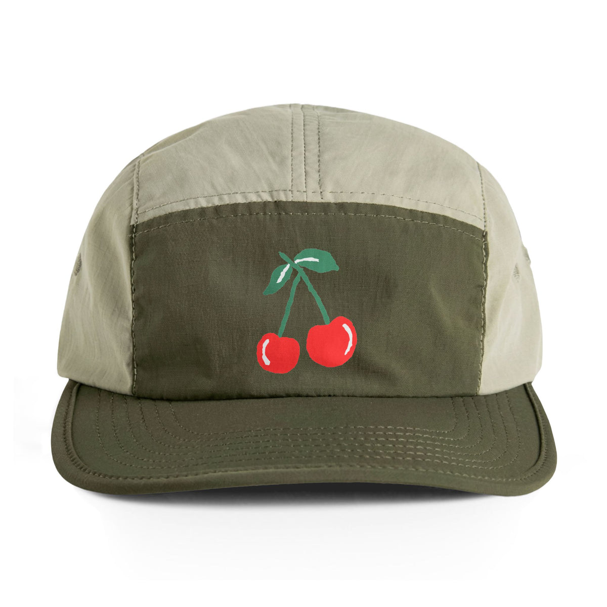 Cherry Embroidered Nylon Cap — Two‑Tone Casual Baseball Hat