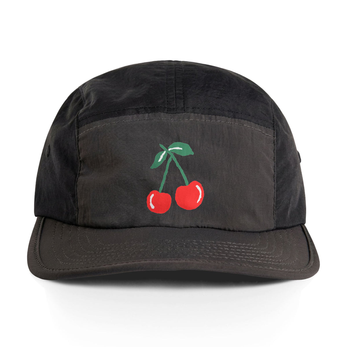 Cherry Embroidered Nylon Cap — Two‑Tone Casual Baseball Hat