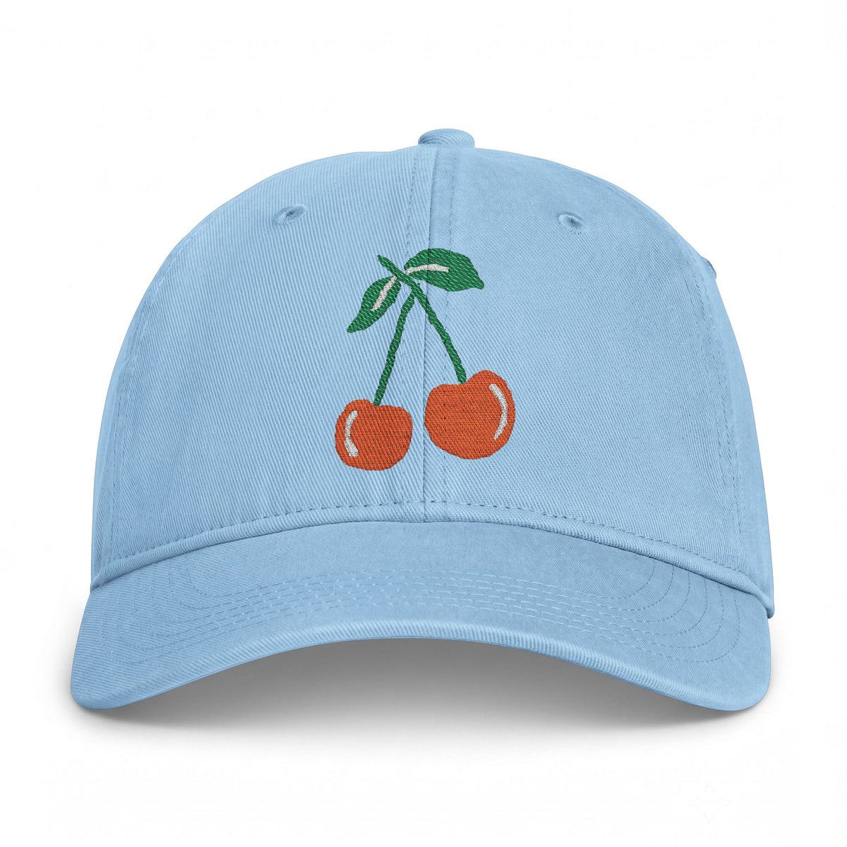 Cherry Embroidered Baseball Cap — Washed Coastal Dad Hat