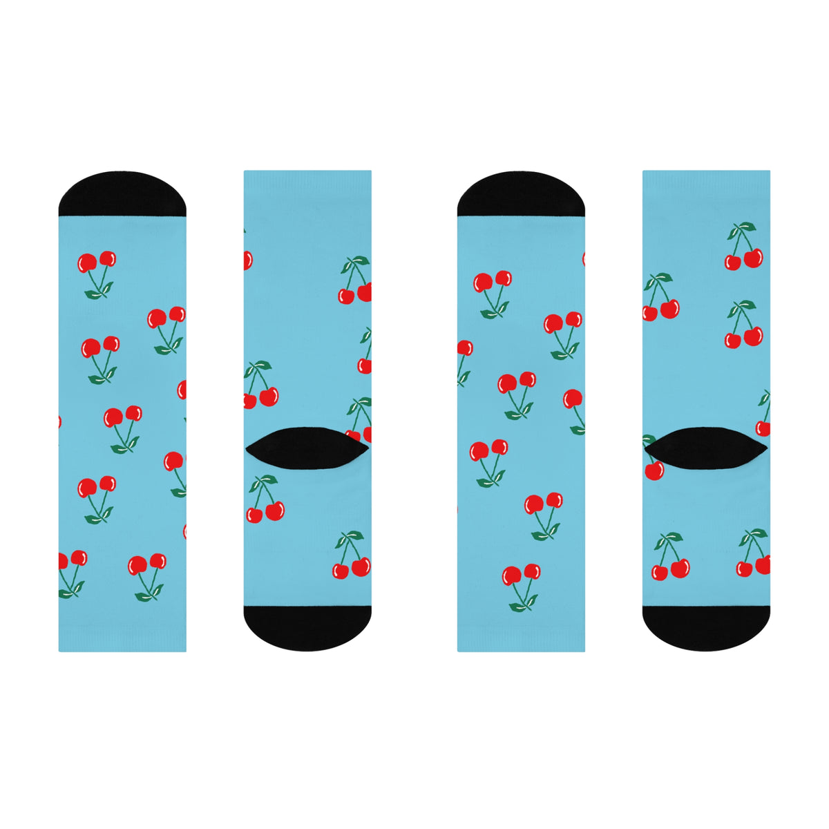 Cherry Pattern Cushioned Crew Socks — Fun Blue Fruit Print