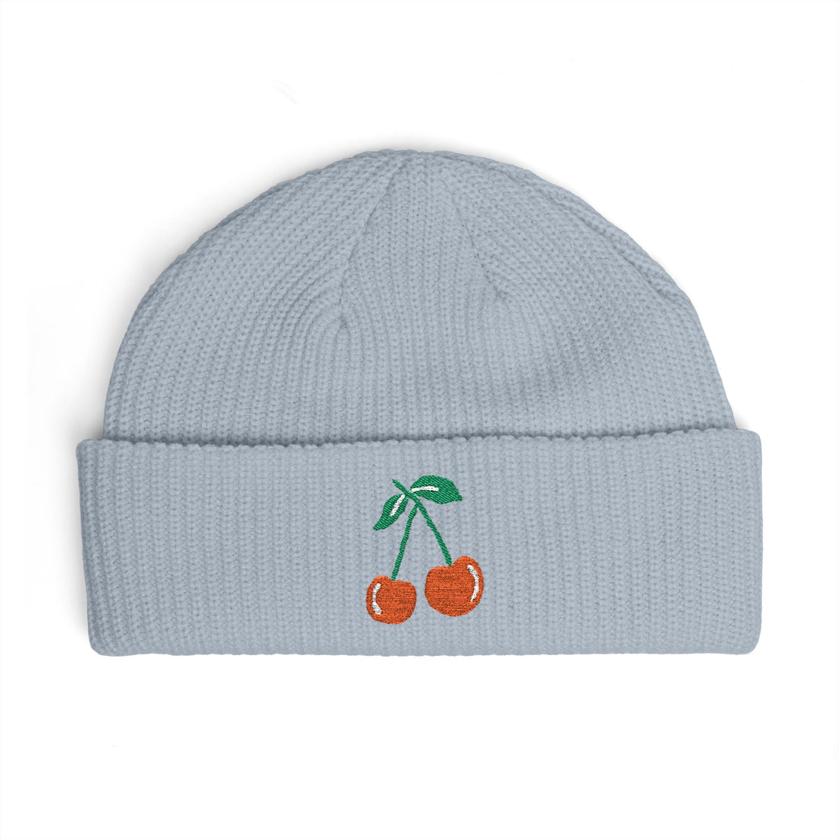 Sequin Cherry Cuff Beanie — Embroidered Fruit Knit Hat