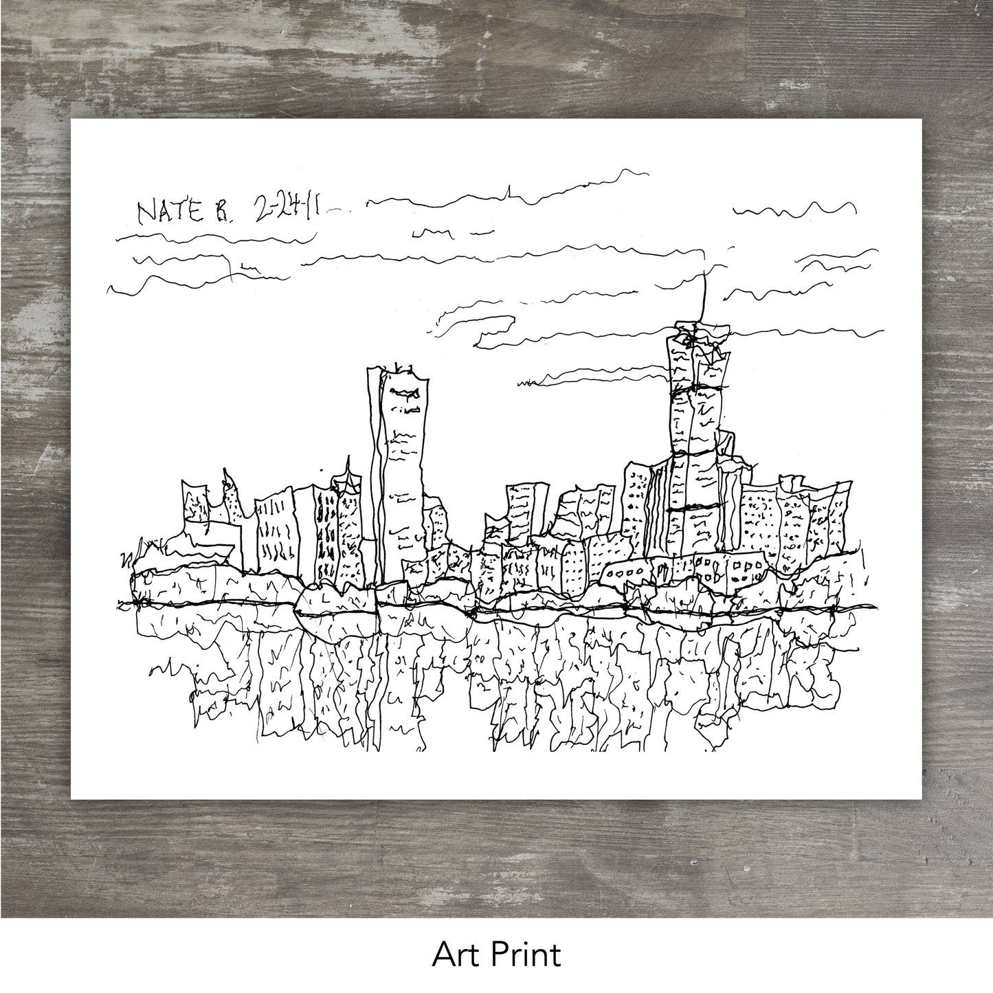 BOSTON SKYLINE // Ink & Watercolor