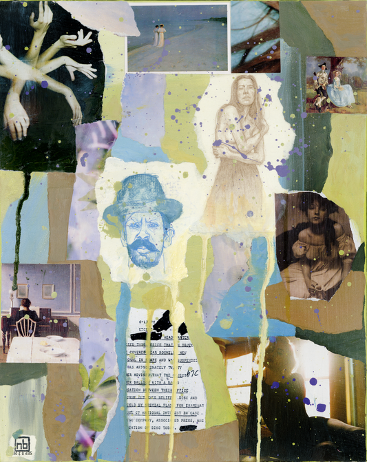 THE BLUE MERIDIAN // Mixed Media Painting [Collage, found media, acrylic, and oil paint]