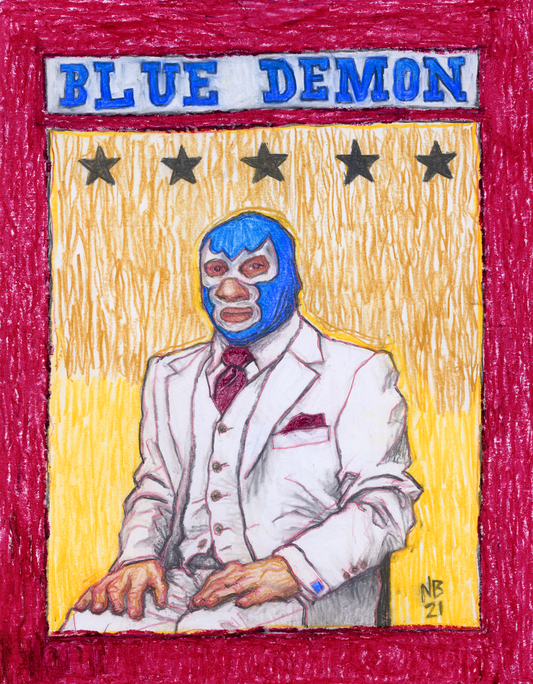 BLUE DEMON // Oil Pastels [Lucha Libre, Wwe, Nwa, Wcw, Wrestling]