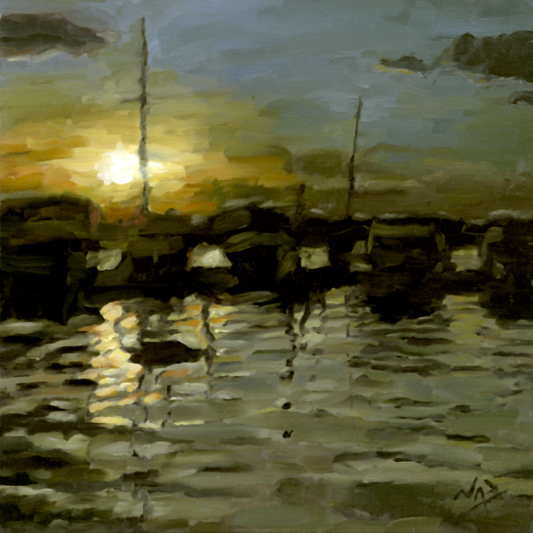 SUNSET WITH BOATS // Oil Painting