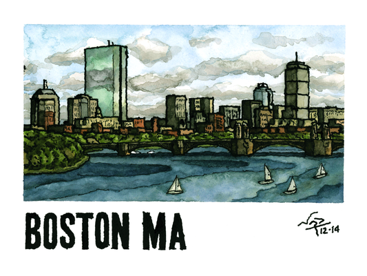 BOSTON SKYLINE // Ink & Watercolor