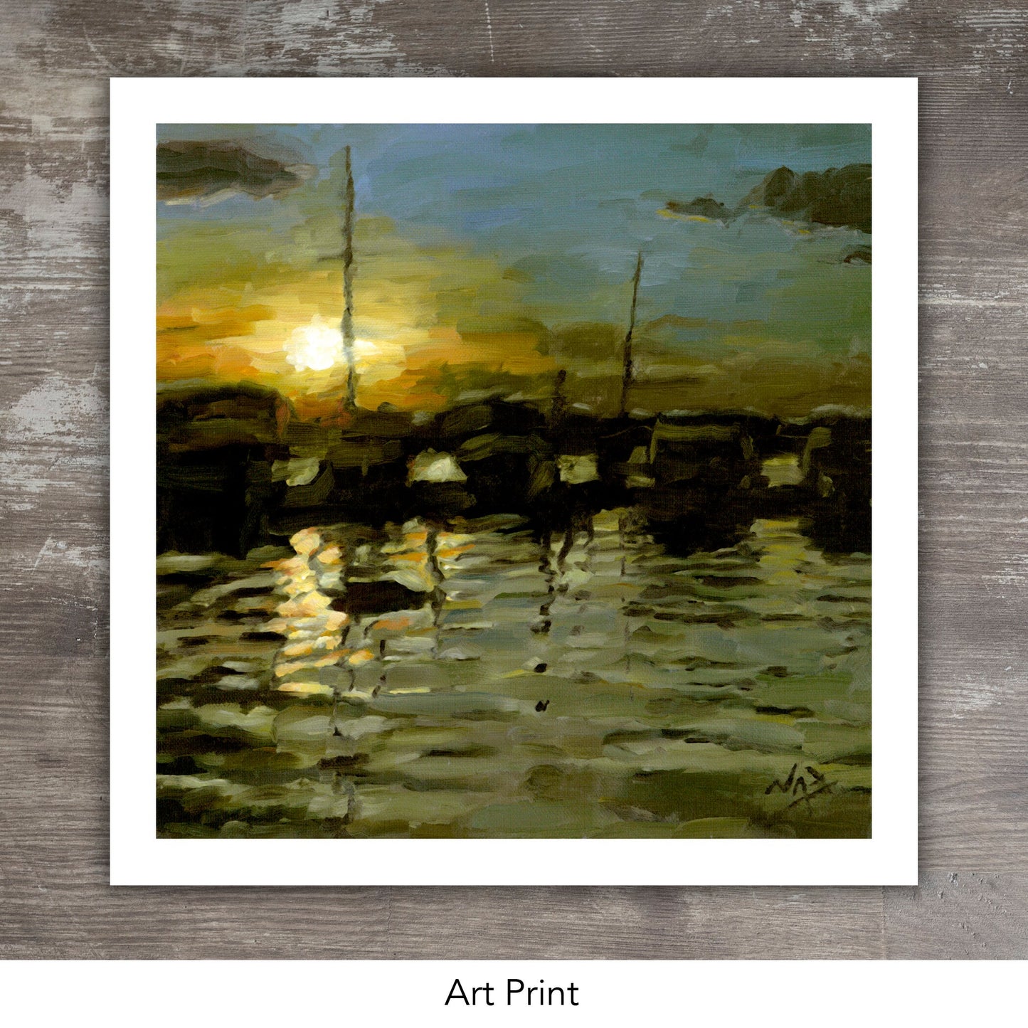 SUNSET WITH BOATS // Oil Painting