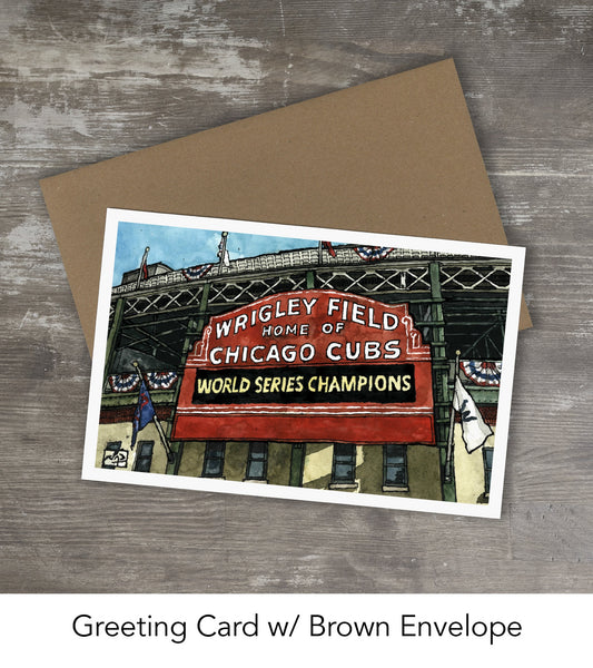 Greeting Card // WRIGLEY FIELD - Ink and Watercolor (Chicago Cubs)
